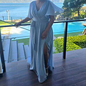 Dusty Blue Dress bridesmaid - with slit and pockets!